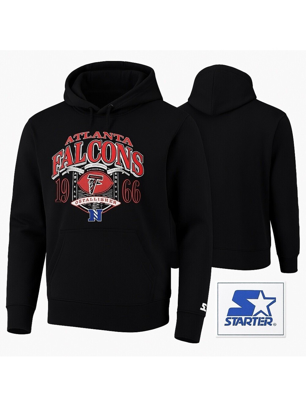 Atlanta Falcons Starter Small Black Hoodie Pullover NFL Football 1966 Graphic
